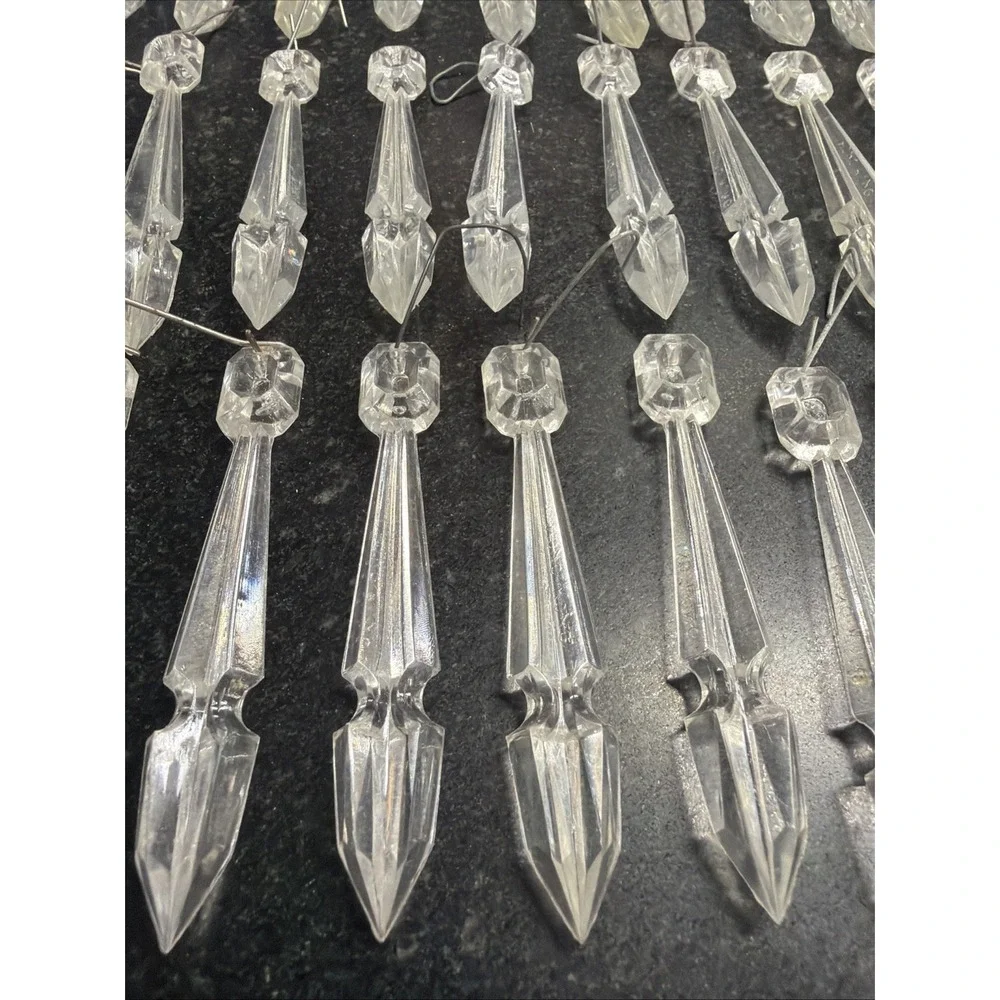 67 Vtg Hong Kong Clear Plastic‎ Icicle Prism Christmas Ornaments 3.5